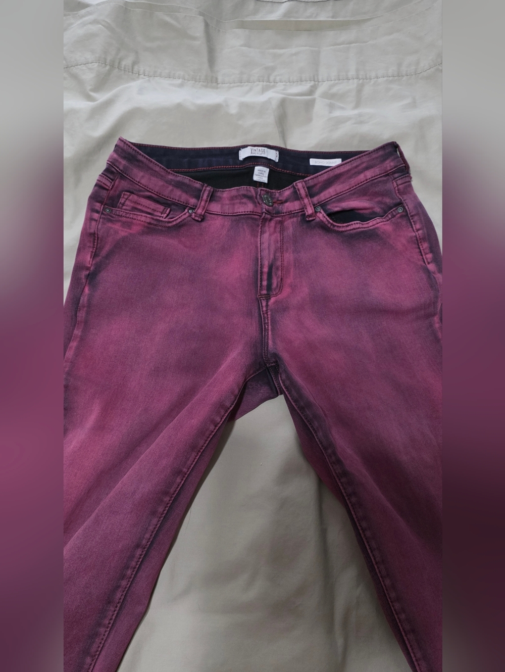 Vintage America Boho Skinny Jeans Wine Red Black Wash Tie-dye Finish Size 10R - Picture 3 of 12